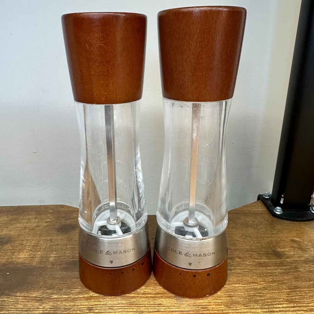 Cole & Mason Salt and Pepper Mill Set Wood Acrylic Stainless Steel 7.5 inch